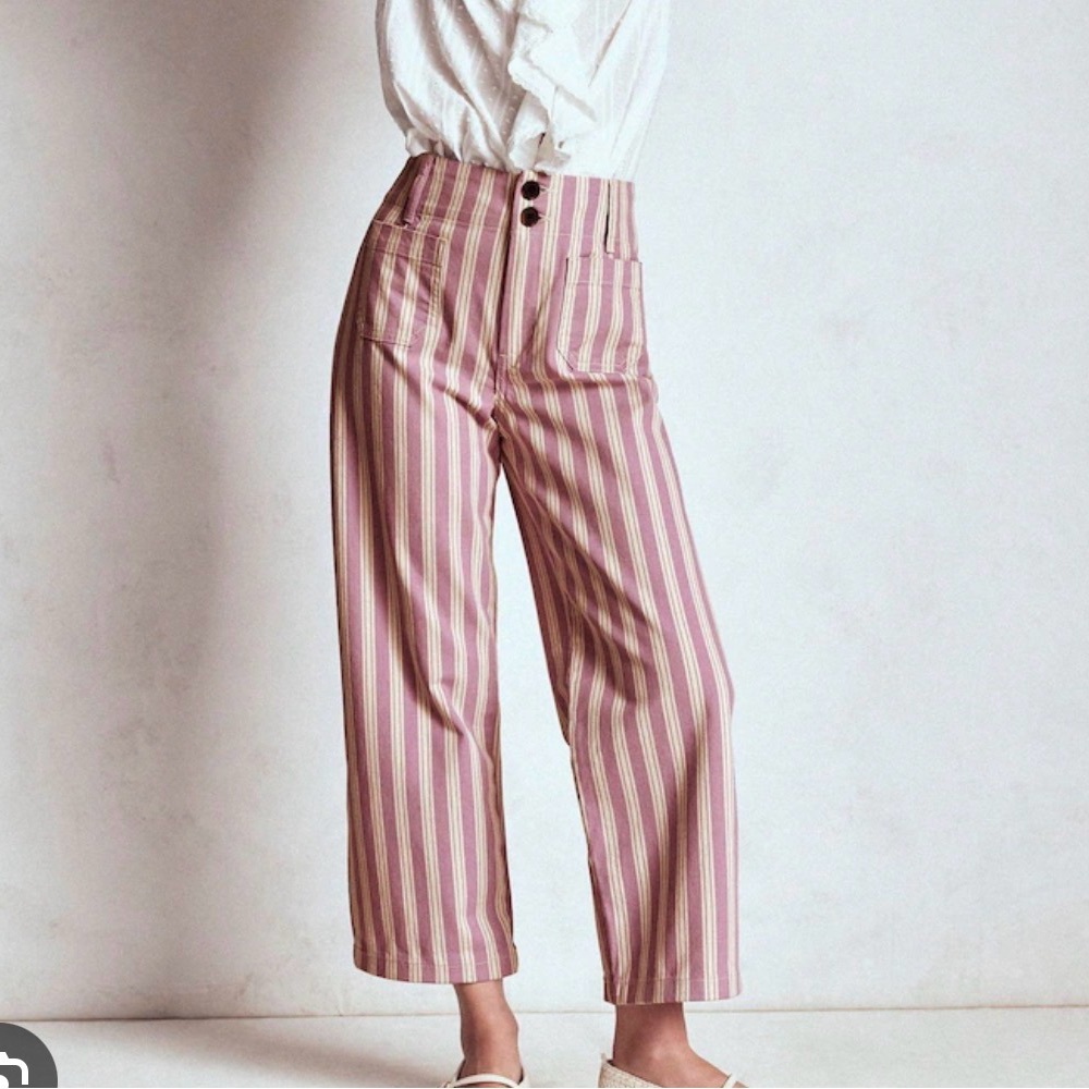 Boden Mauve/Lavender and Cream Striped Cropped Wide-Leg Pants 14